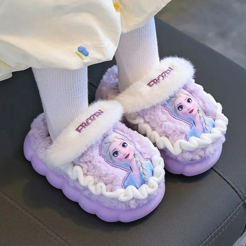 Frozen Elsa Animation periphere kreative Cartoon gedruckt Herbst und Winter Kinder warme rutschfeste verdickte Baumwollhausschuhe