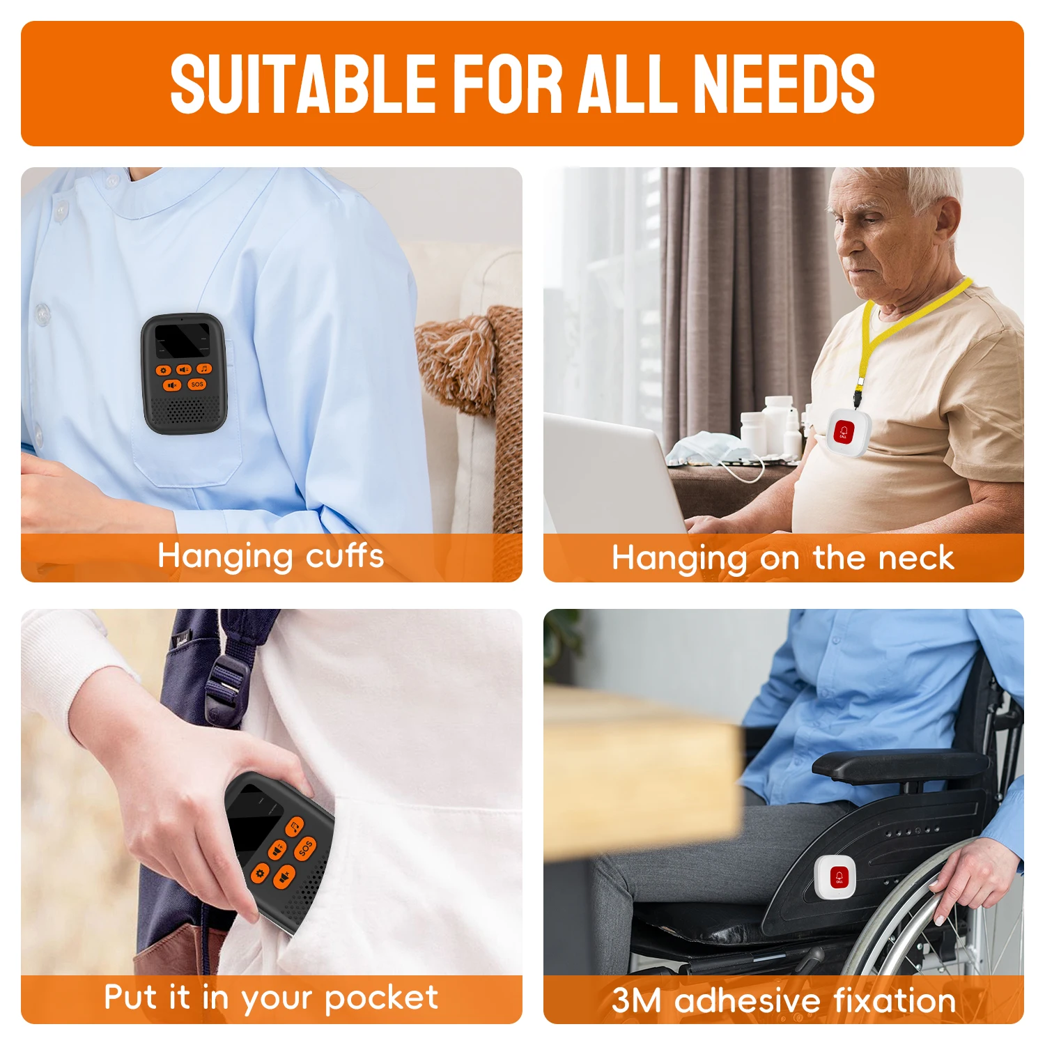 SOS Caregiver Pager Wireless Medical Call Button Surveillance Elderly SOS Alarms Vibration Pager Digital Display Call Bell