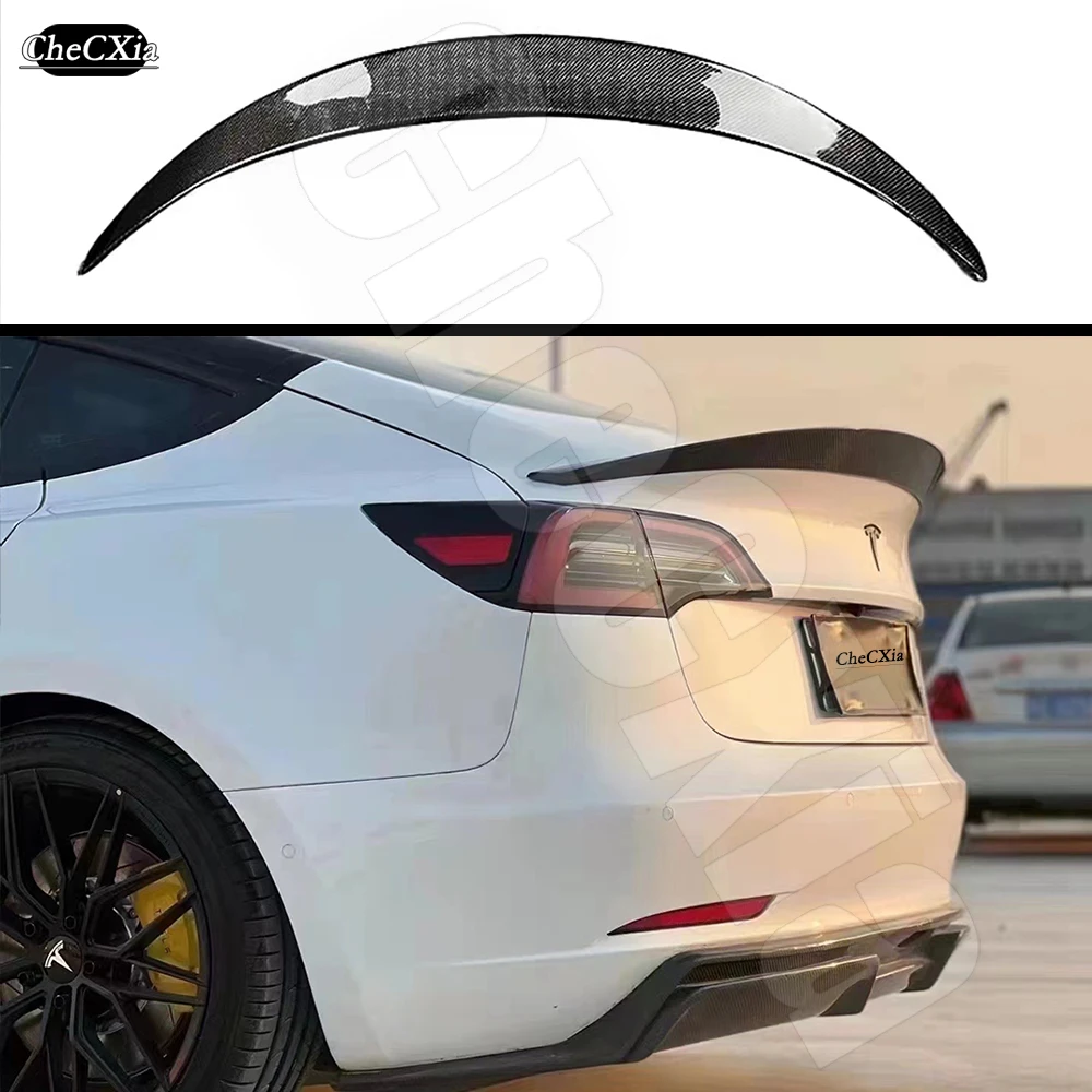 

Suitable For Tesla Model 3 2017-2022 HK Style Carbon Fiber Rear Spoiler 100% Real Carbon Fiber Material Car Trunk Spoiler