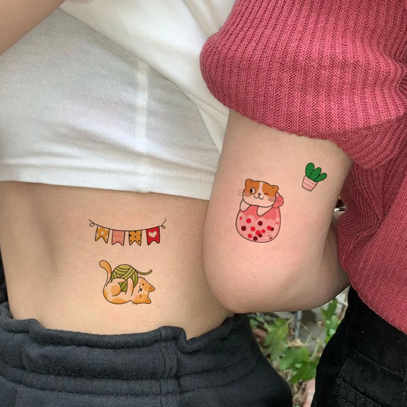 4pcs Cute Cartoon Animals Temporary Tattoo Sticker for Girls Small Waterproof Fashion Fake Tattoo Wrist Body Art Dog Cat Taty