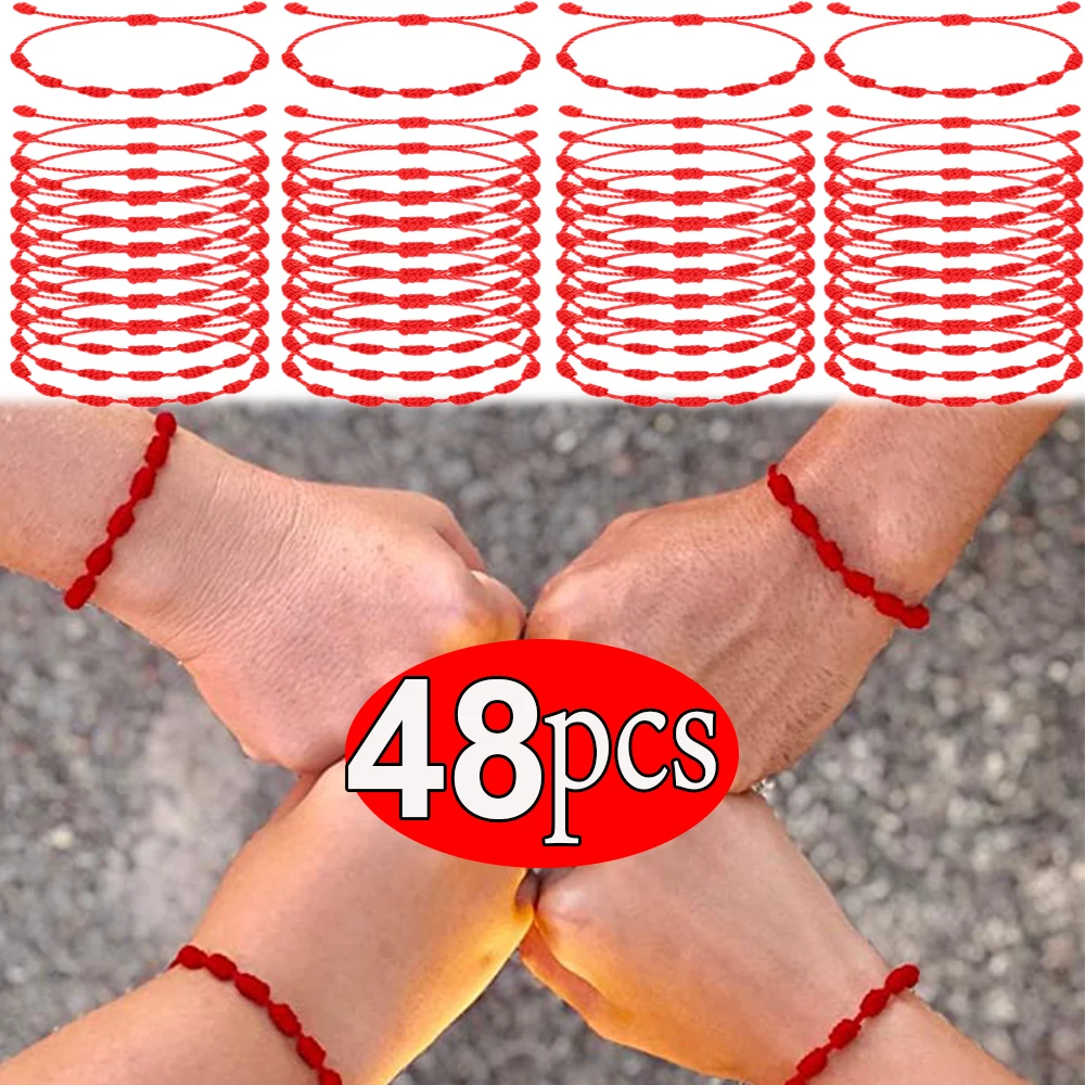 1-48ชิ้นกำไลข้อมือคู่ทำด้วยมือ7นอตสีแดงสำหรับการป้องกันเครื่องรางนำโชคสร้อยข้อมือเชือกถักสร้อยข้อมือ