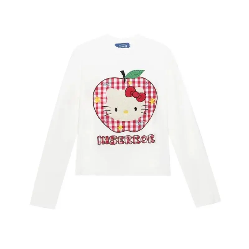 

Sanrio HelloKitty Girl cotton shirt Kawaii Anime Fashion Student Casual Long-Sleeved Autumn spring Round neck Pullover New tops