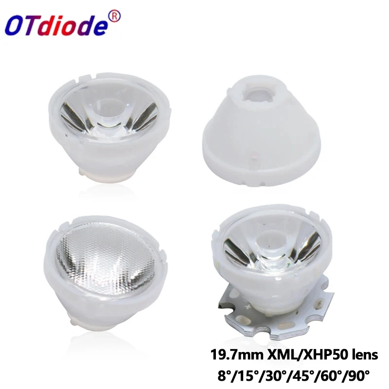 Refletor de lente LED colimador, suporte branco, 10 graus, 25 graus, 45 graus, 60 graus, 5050-L2, XLM, XML2, LED XHP50, 21mm, 1pc