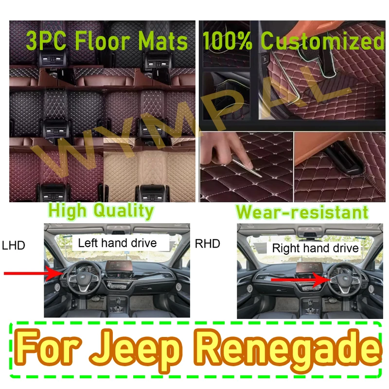 

Роскошные автомобильные коврики на заказ для Jeep Renegade 2016 2017 2018 2019, авто, мужские и женские автомобильные коврики с полным покрытием, автомобильная кожа