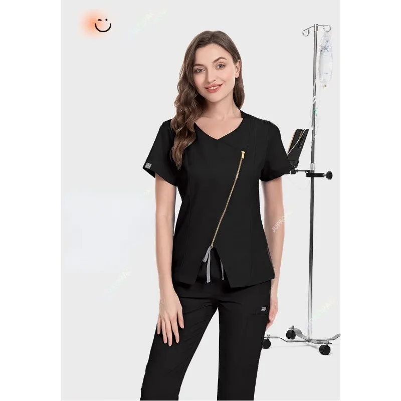 

Solid Color Nurse Uniform Women Pet Grooming Health Tunic Scrub Top Pants Multicolor Spa V-neck Blouse Clinic Wear Medical Suits