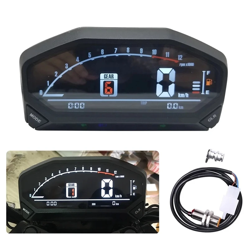 YG150-23 Motorcycle Speedometer Universal Adjustable LED LCD Digital Odometer Tachometer For 1,2,4-Cylinder Parts