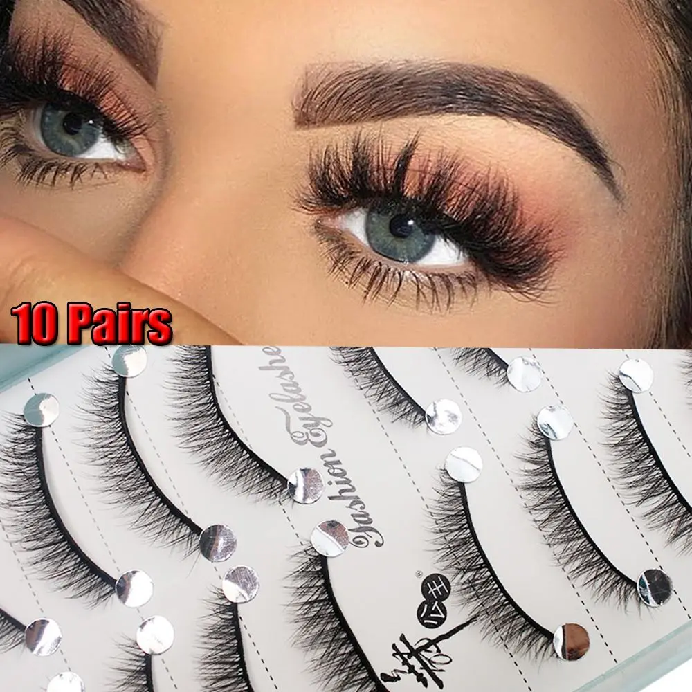 

10 Pairs Handmade Cross Short Reusable False Lashes Soft Fluffy 6D Faux Mink Hair Natural