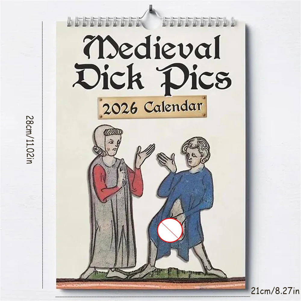 Nouveau calendrier 2026 drôle créatif Illustration médiévale quotidien hebdomadaire mensuel planificateur organisateur décor à la maison accessoire calendrier mural