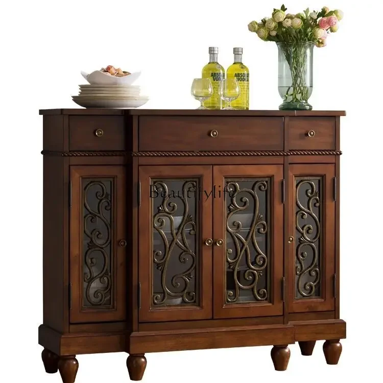 

Solid Wood Sideboard Four-Door Storage Cupboard Retro European Small Apartment Storage