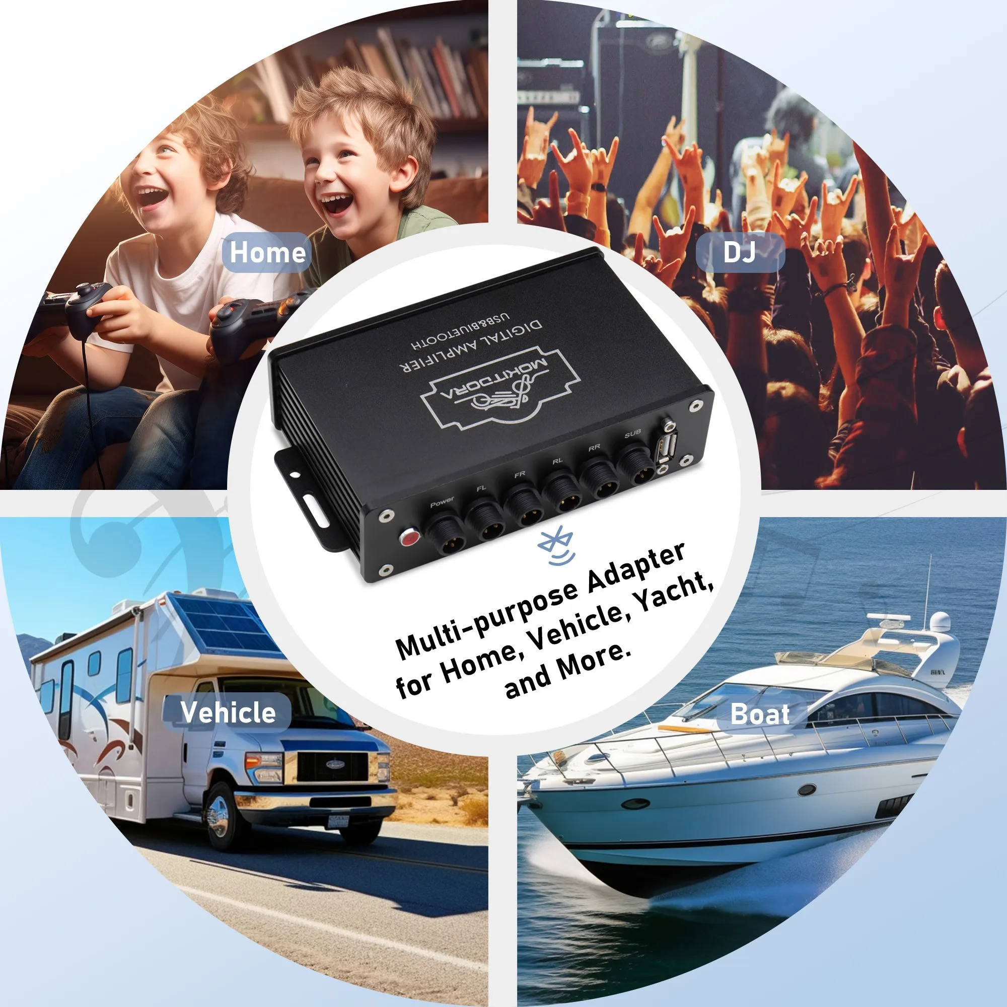 Motorcycle 1000W 4-Channel Stereo Power Amplifier Bluetooth Portable Subwoofer for Harley ATV UTV RZR Boat Car view 6