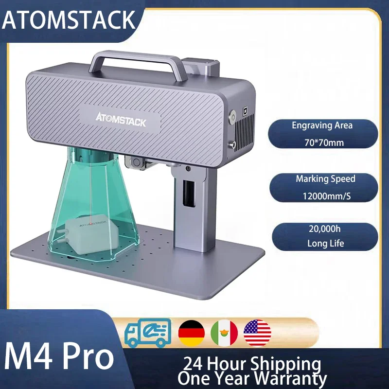 ATOMSTACK M4 Fiber Mini Laser Marking Machine  Portable Desktop CNC Laser Engraver with 70*70mm Engraving Area for Metal Plastic