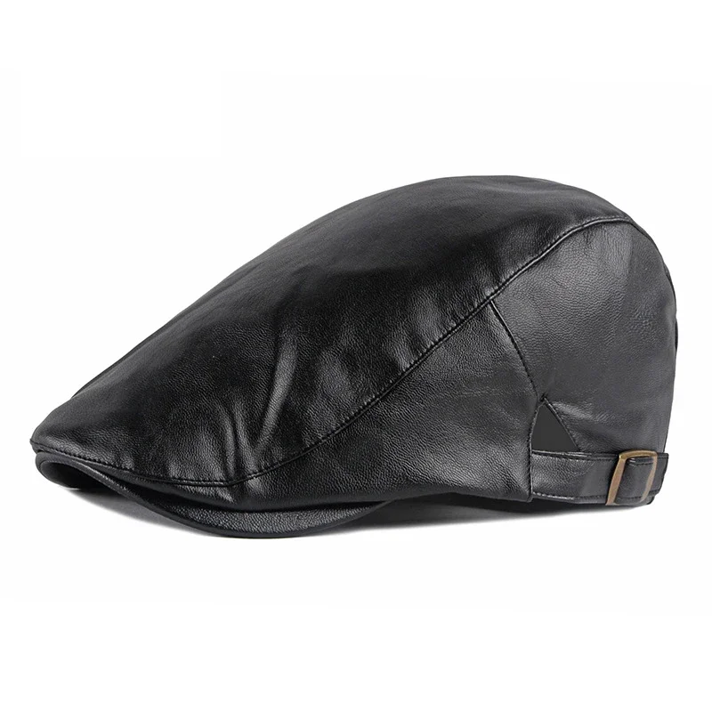 TOHUIYAN PU Leather Boinas Flat Cap Autumn Men's Beret Hat Gorras Para Mujer Newsboy Cap Hat Duckbill Visor Ivy Hats for Women