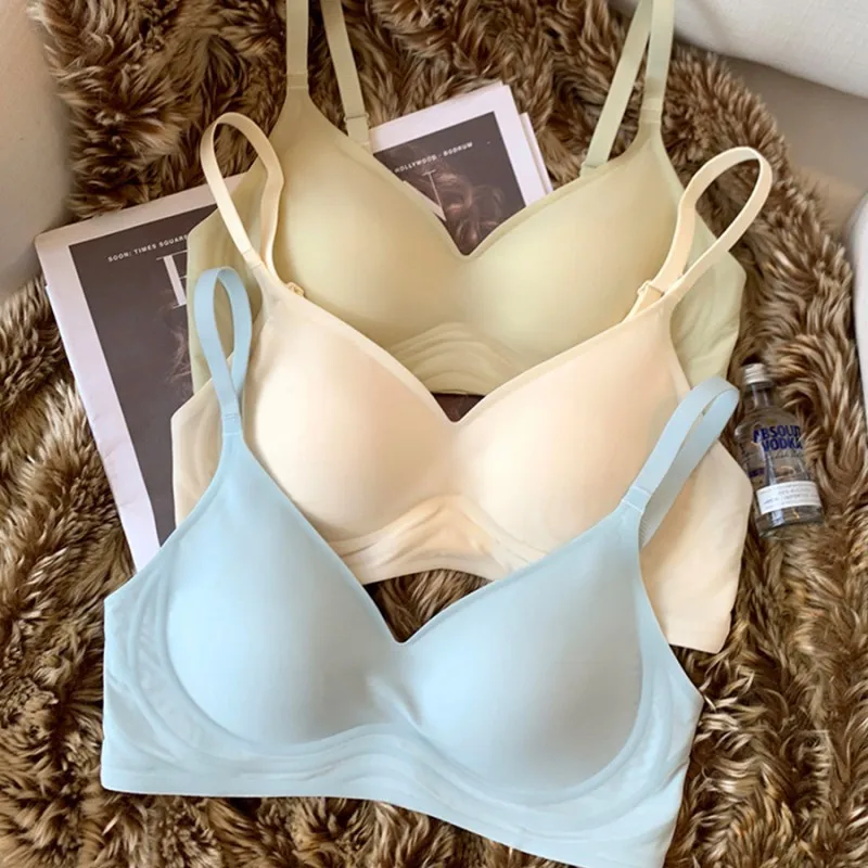 Intimo senza anelli in acciaio con sensazione nuda senza traccia per donna Seni piccoli raccolti, supporto morbido, reggiseno traspirante e anti-cedimento