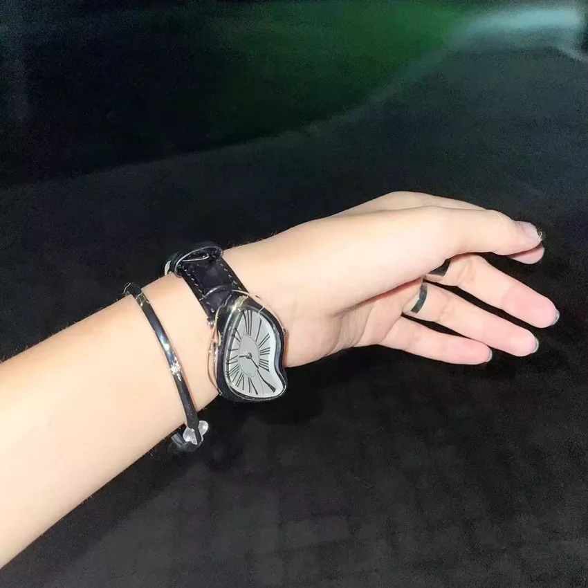 Luksusowy męski zegarek kwarcowy Vintage Cash Creative Melting Twisted Watches dla kobiet, nieregularna koperta, skórzany pasek, zegarek w stylu Y2K Ins.