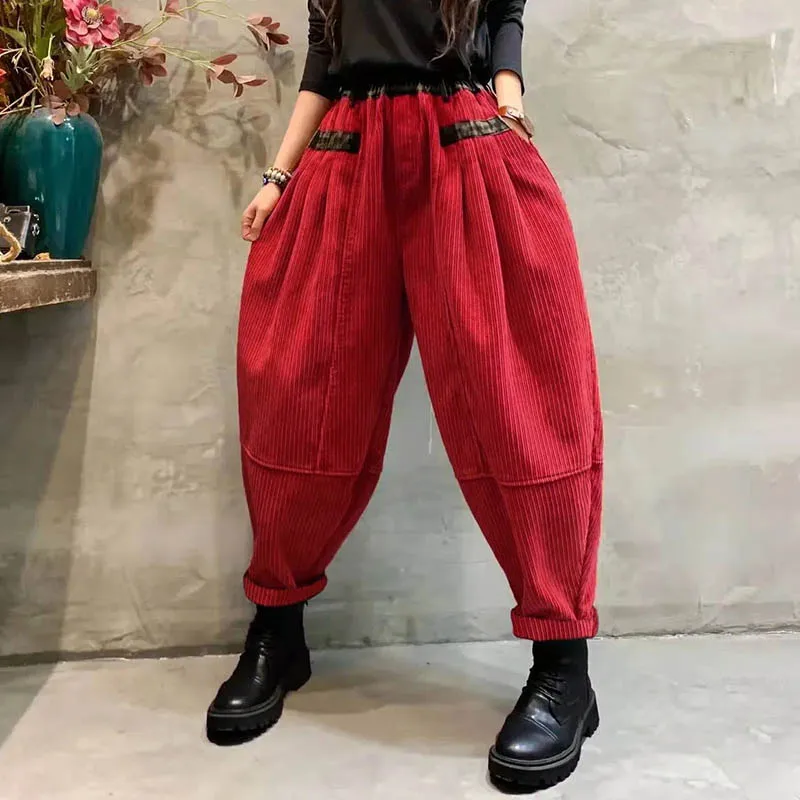 Herbst Und Winter Elastische Taille Harem Hosen 2022 Neue Mode der Frauen Lose Verdickt Hohe Taille Hose Casual Vintage Hosen