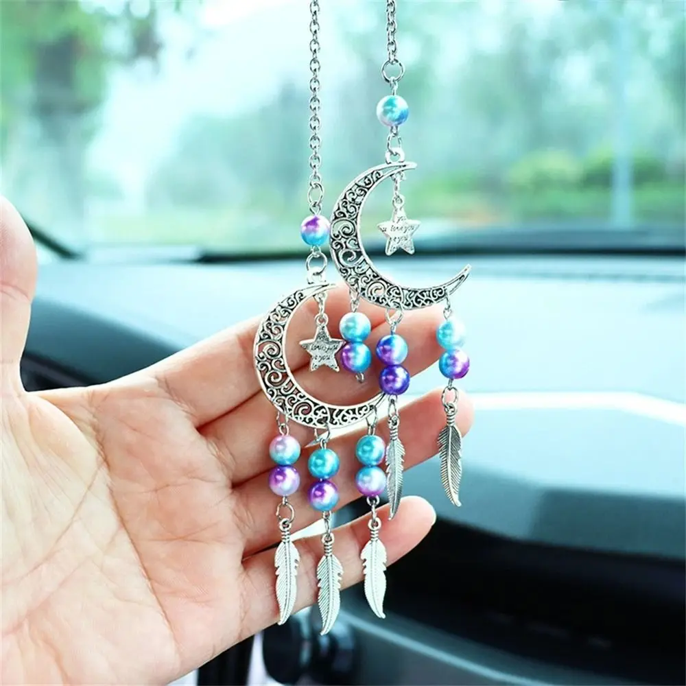 Colorful Beads Pentagram Car Pendant Creative Moon Butterfly Dream Catcher Pendant Rearview Mirror Hanging