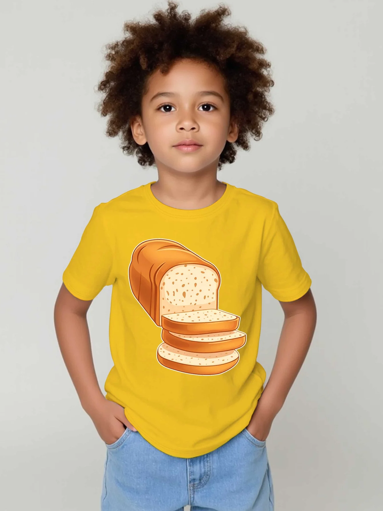 Cartoon Loaf Bread Sliced Delicious Bakery Food Graphic Print T Shirt Family Matching Boys Girls Kids Casual Short Sleeve Tops