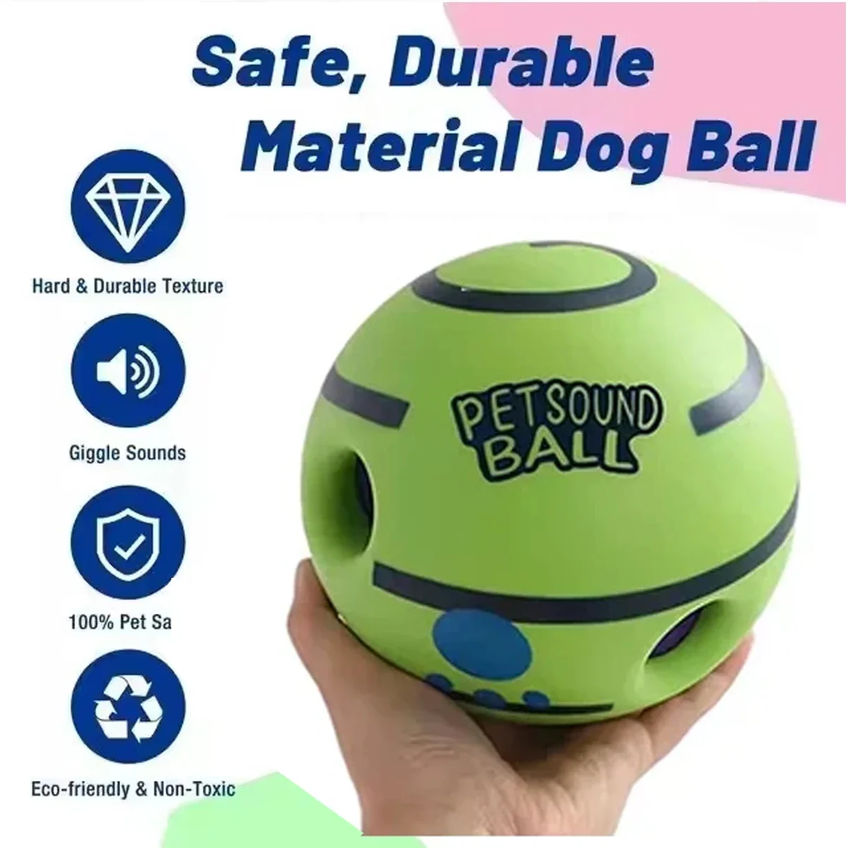 Funny Non-toxic Interactive Dog Toy Wag Giggle Indestructible Dog Ball W/ Sound Pet Chew Play No Batteries Required Toy for Dogs