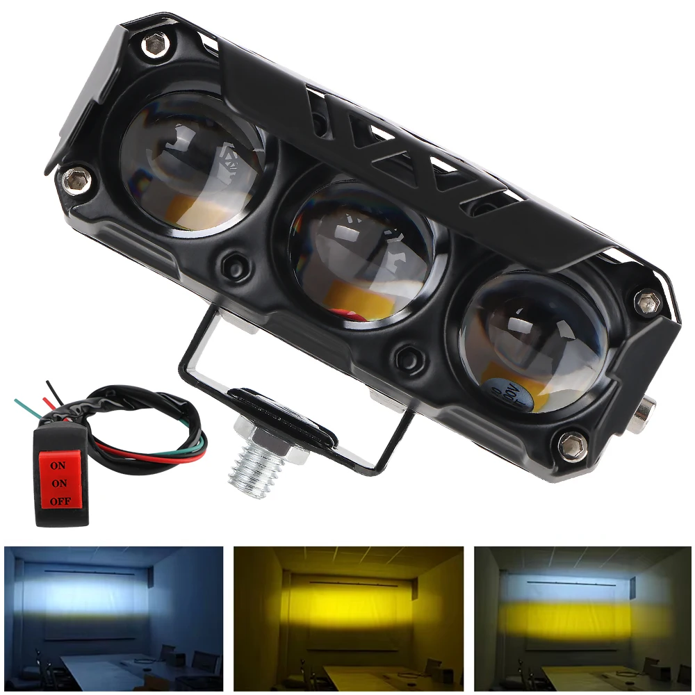 Motorcycle High low beams Work light Scooters motorcycle Headlights Moto Fog lamp led Lens spotlight 3 Lens Super bright light