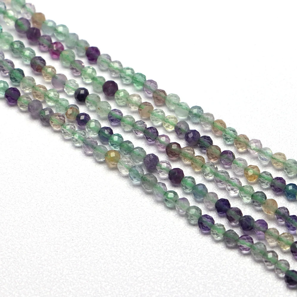 2/3mm Faceted Color Fluorite Beads Natural Stone Small Loose Beads for Jewelry Making Diy Bracelet Necklace Earrings Accessory