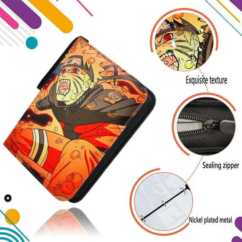 NARUTO Card Binder Holder 9 Pocket Trading Anime Cards Album Collector Book with 50 inner Pages Zipper Holder Up to 900 Cards