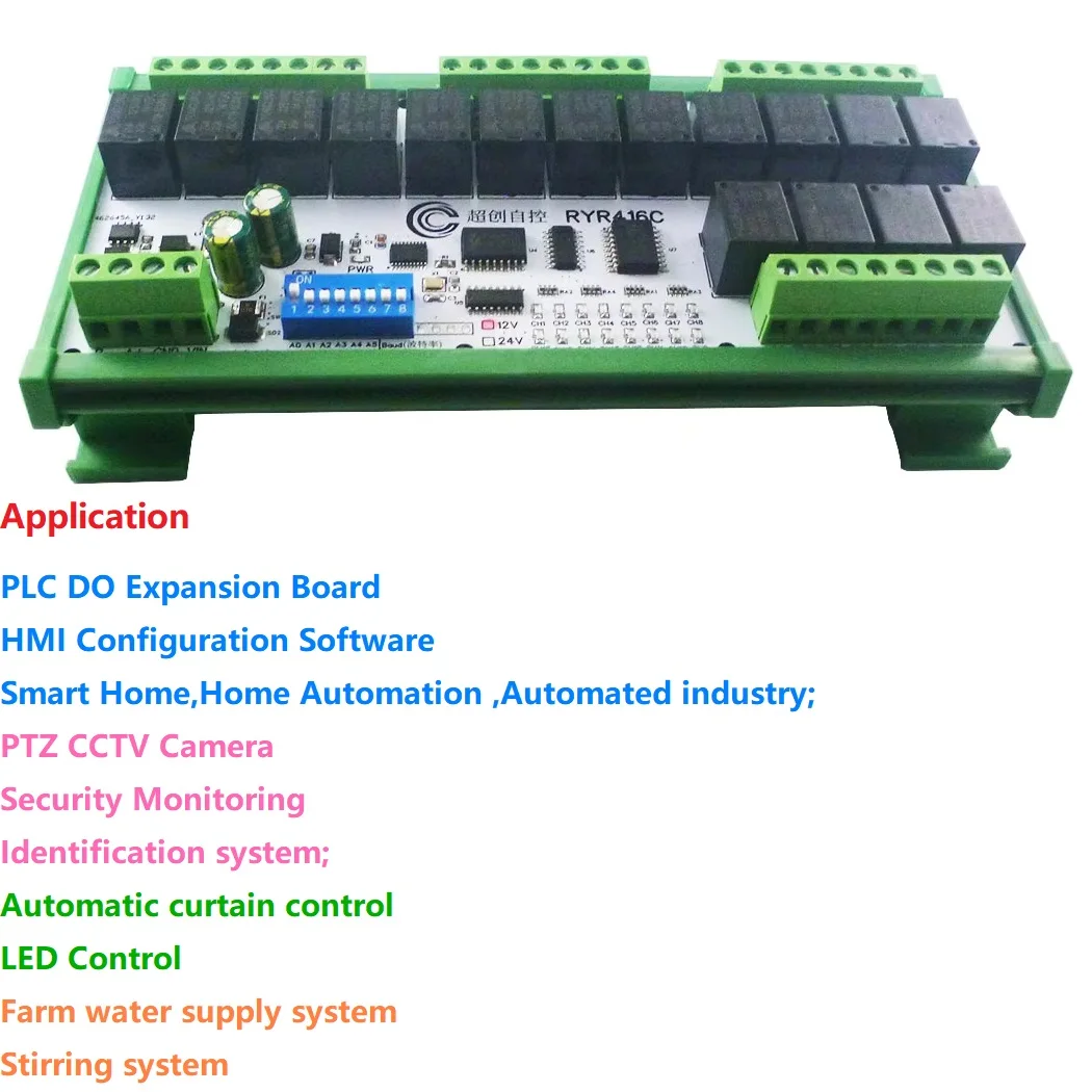 

16CH DC 12V 24V Hardware Setup Parameters Modbus Rtu Multifunction RS485 Relay Module PLC HMI IO Expansion Board