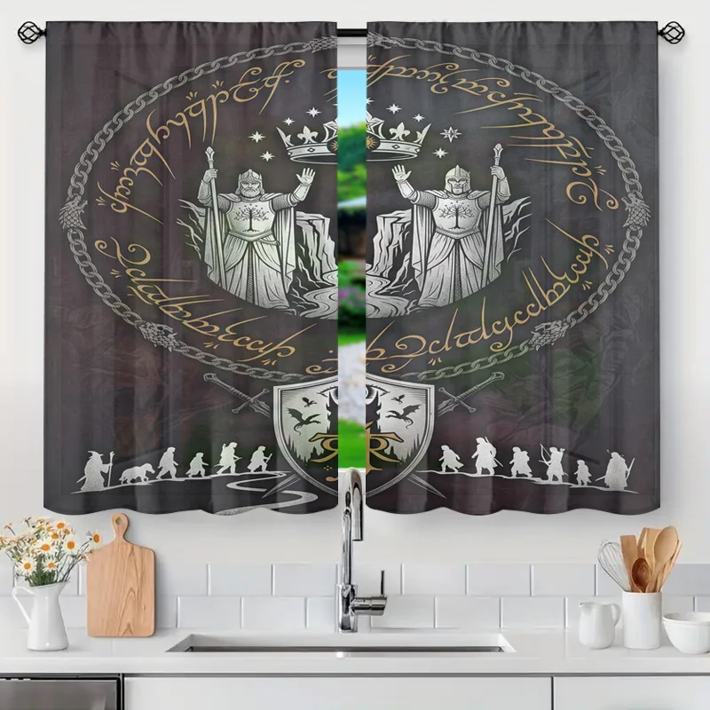Grand Medieval Fantasy Crest Shield Pattern Curtain Panel Window Treatment Decor Drape for Living Room Gothic Academic Style