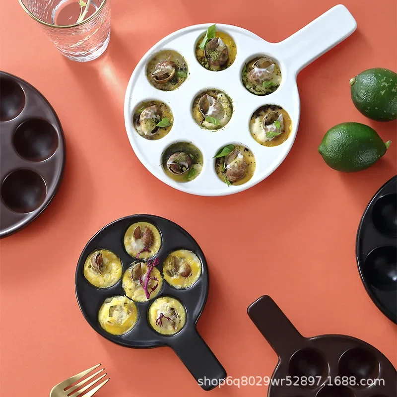 

6 Holes Ceramic Escargot Baking Plate Grill Conch Snail Dish Heat Resistant Mushroom Baking Tray Kitchen Gadget