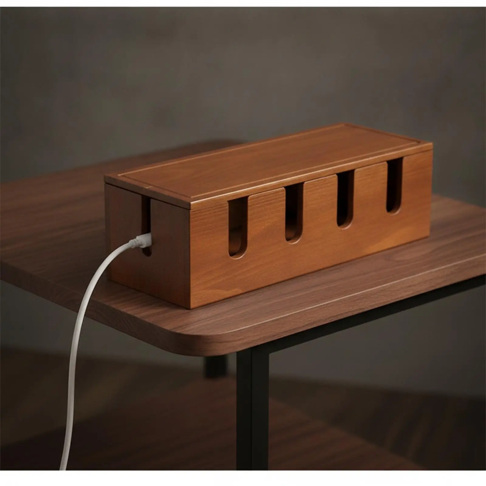 Wooden Cable Concealer Box Desk Organizer with Lid Power Protector And Wire Management