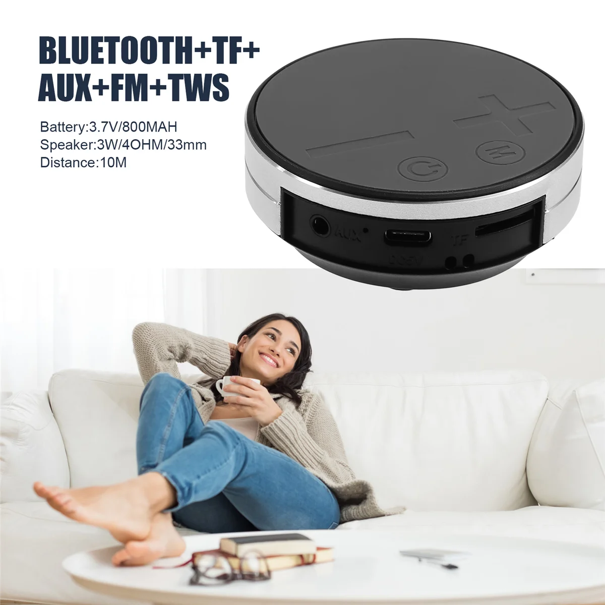 Speaker Bluetooth TWS ekstra besar, konduksi tulang TWS nirkabel dapat dicolokkan ke kartu Subwoofer Speaker perak