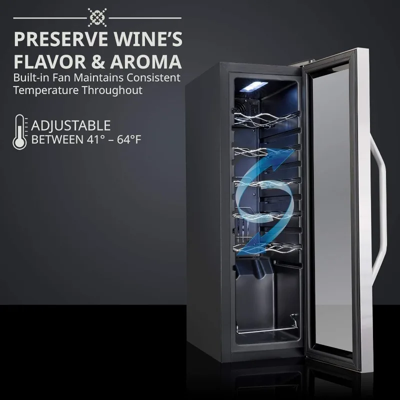 home.12 Bottle Compressor Wine Cooler Refrigerator w/Loc, 41f-64f Digital Temperature Control Stainless Steel