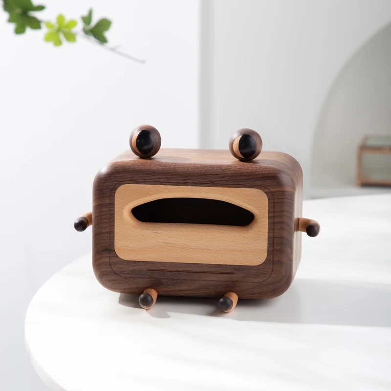 Cartoon Creative Bamboo Tissue Box Simple Solid Black Walnut Napkin
