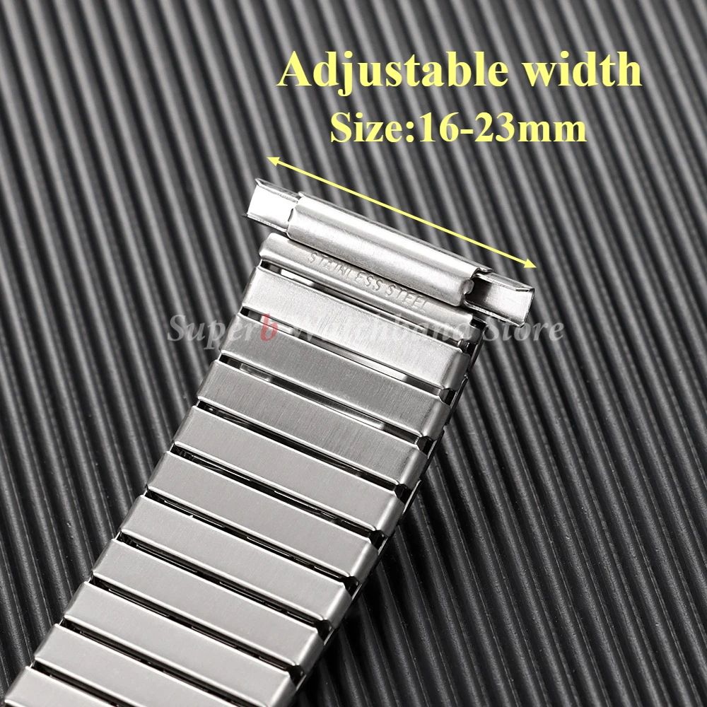 16-23 مللي متر جديد الفولاذ المقاوم للصدأ حزام (استيك) ساعة حزام تمتد التوسع المعادن مطاطا حزام اكسسوارات الرجال النساء أساور الفضة