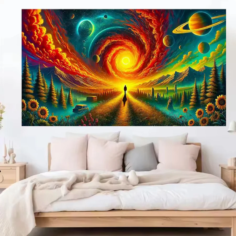 

5D Diy Алмазная картина Фэнтезийный мир Красочное небо Пейзаж Полный квадратный круглый горный хрусталь Алмазная мозаика Ручная работа 100x200 см