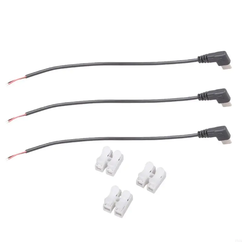 193A USB C to 2 Pin Bare Wire Open End Power Cord 90 Degree USB Type C Male Plug 2 Pin Pigtail Cable Replacement Repair