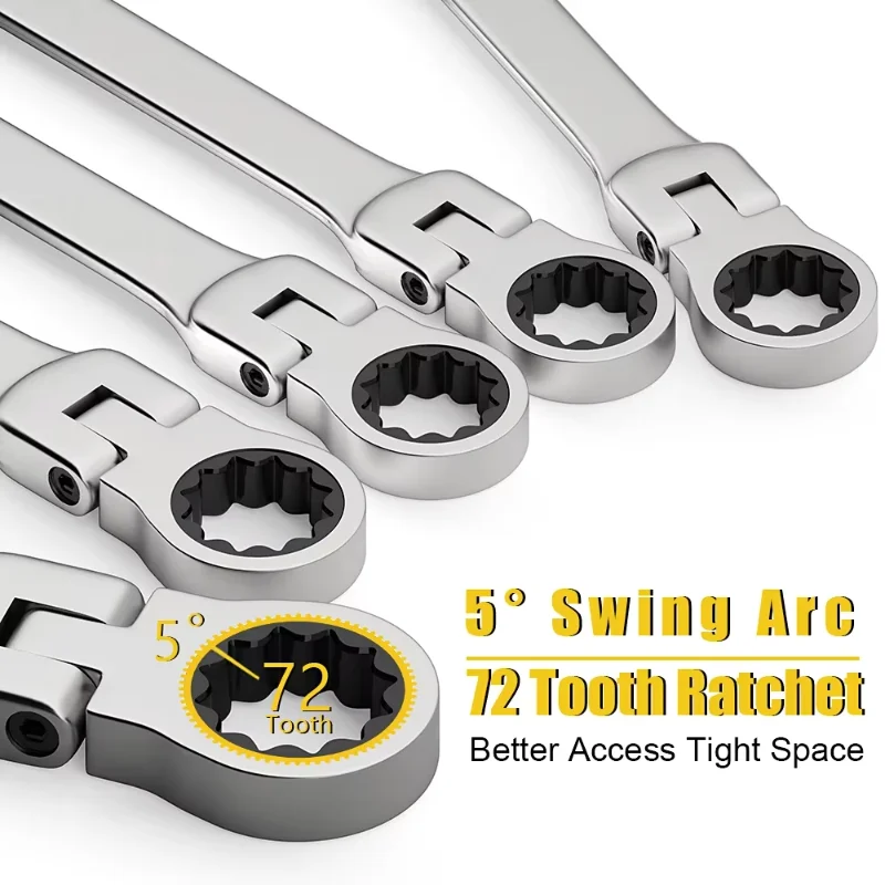 Wrench Set 6-23mm Metric Flexible Head Ratchet Wrench Chrome Vanadium Steel Wrench with Bag