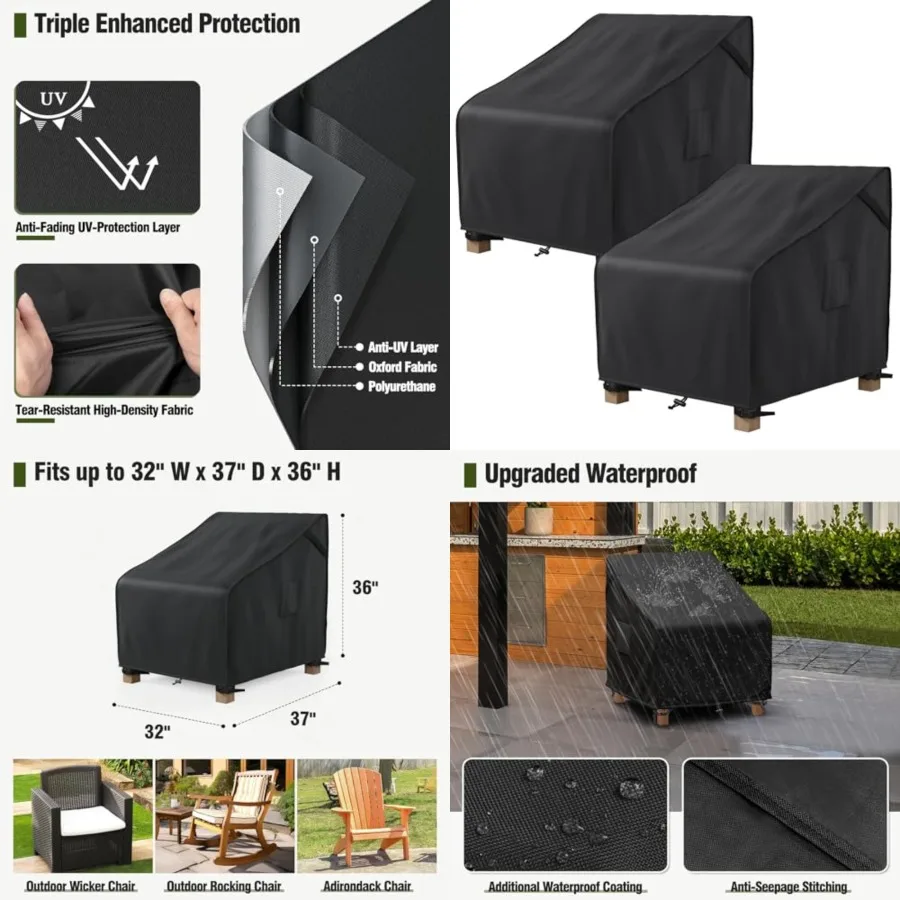 

Patio Furniture Covers Waterproof, Outdoor Chair Covers for Rocking Chair, Fits up to Inch, Ventilated Air Vents and Convenient