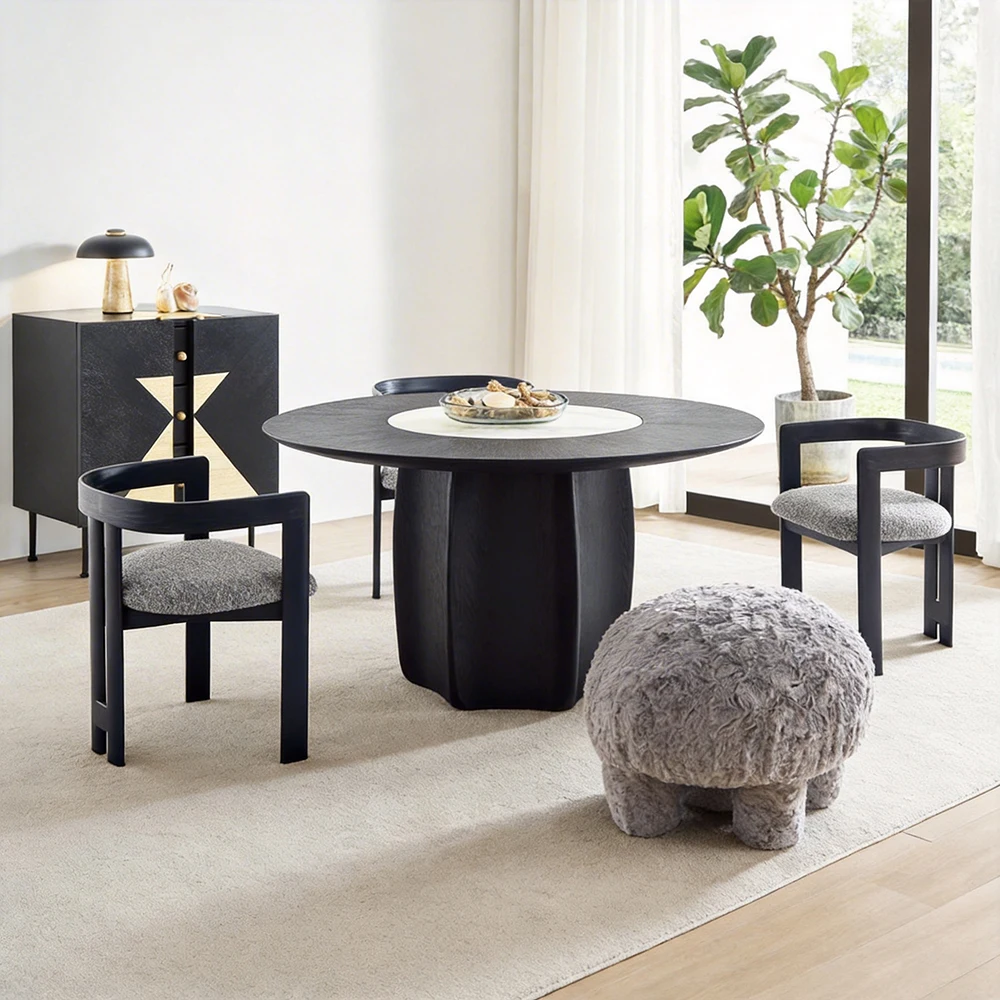 #Dining Table Set 4 5 6 Seater Wooden Dining Table Modern Round Black Dining Table With Custom Size
