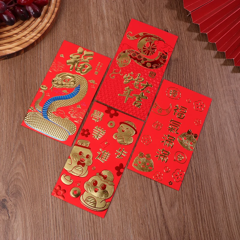 6Pcs Year Of The Snake Lunar Year Spring Festival Red Envelope 2025 Envelopes New Packets Purse Wallet Traditional Money Pouches