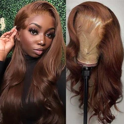 13x6 Chocolate Brown Body Wave Lace Front Wig HD Transparent 13x4 Lace Frontal Wig Human Hair Preplucked Colored Human Hair Wigs