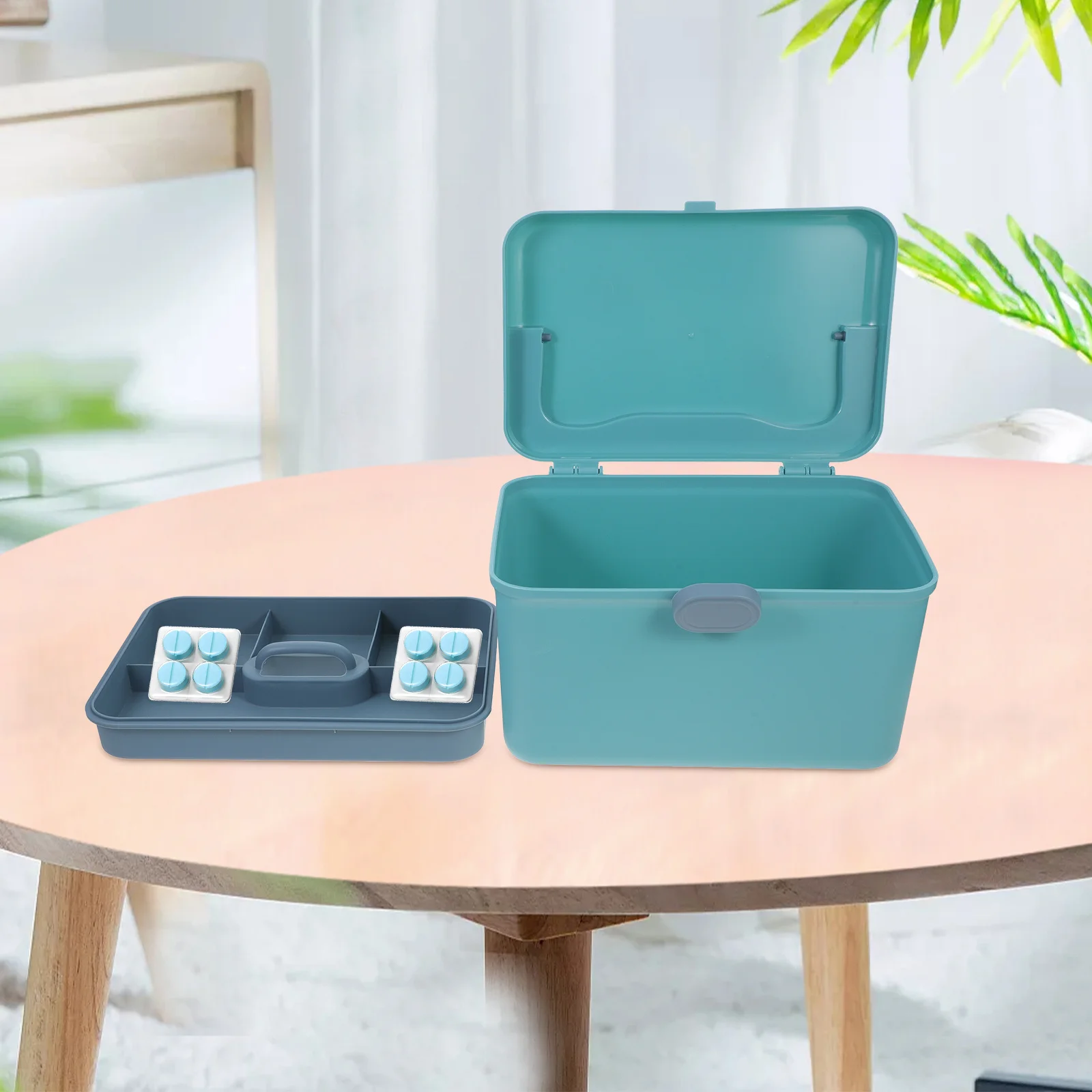 Medikamenten-Aufbewahrungsbox mit großem Fassungsvermögen und Griff, blau, kompaktes Design für Zuhause, Reisen und Camping, Medikamentenbox