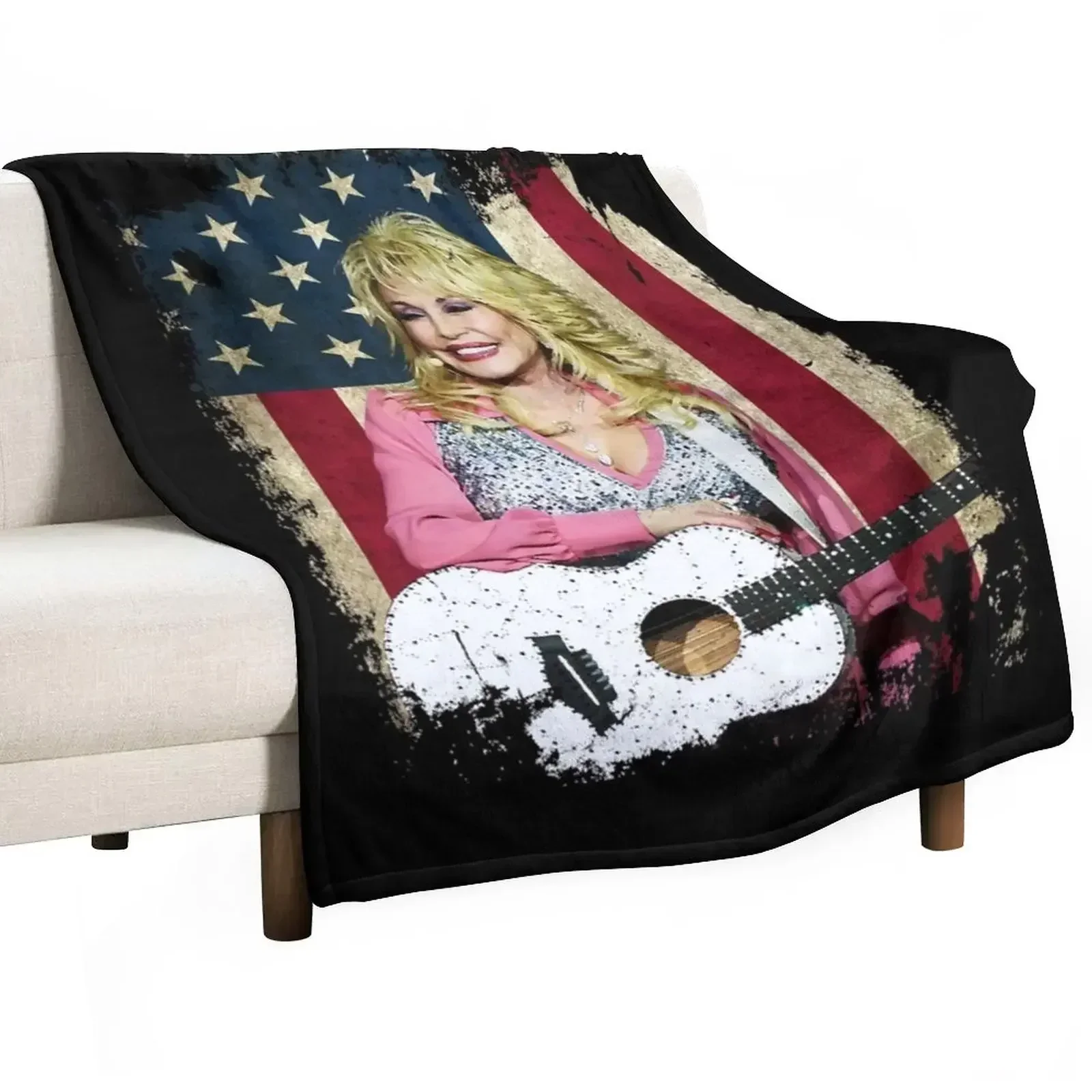 Retro Country Music Dolly Parton's American Flag Throw Blanket Luxury St Soft Plaid Blankets