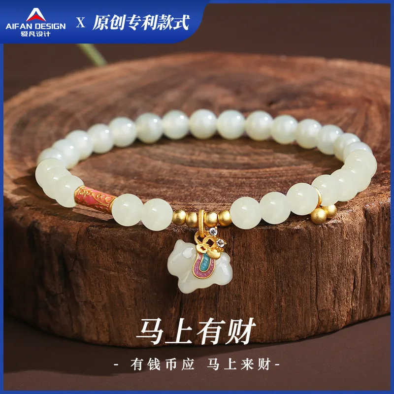 

Natural Hetian Jade Right Now Fortune Handstring Women's Luxury Year of The Horse New S925 Silver Cute Dream Style Jade Bracelet