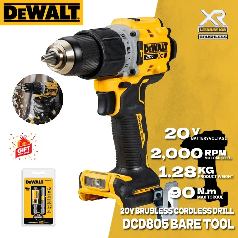 Dewalt DCD805 Cordless Hammer Drill Driver Kit Bare Tool 20V MAX 1/2 in Rechargeable Power Tools DCD805B Brushless Impact Drill