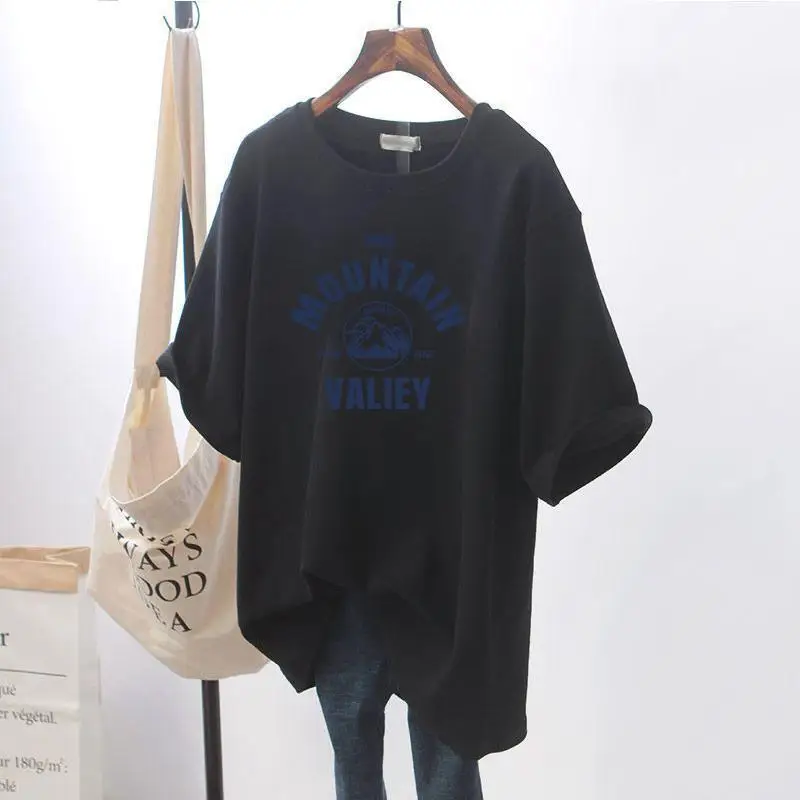 เสื้อยืดแขนสั้นของผู้หญิงใหม่สำหรับฤดูร้อนชุดคลุมท้อง, เสื้อผ้าคู่รักผ้าฝ้ายความยาวปานกลางทรงหลวมเสื้อยืดสเวตเตอร์เสื้อท่อนบนสำหรับคุณแม่