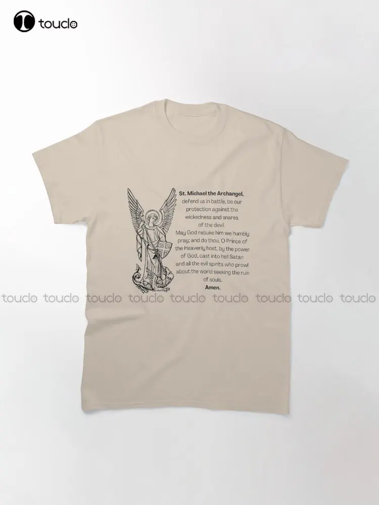 St Michael The Archangel Prayer Classic T-Shirt Custom Aldult Teen Unisex Digital Printing Tee Shirts Custom Gift Xs-5Xl Tshirt