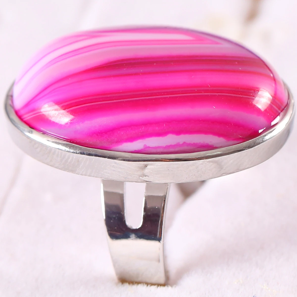 Pink Crystal Finger Ring Natural Stone Oval CAB Cabochon Bead White Opal Rhodonite Malachite Onyx Adjustable Ring For Women Man