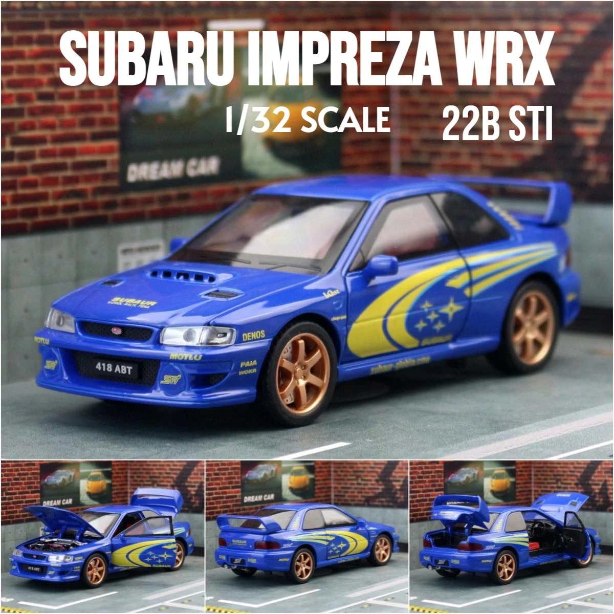 1/32 Subaru Impreza WRX 22B STI JDM Toy Car Model Diecast Metal