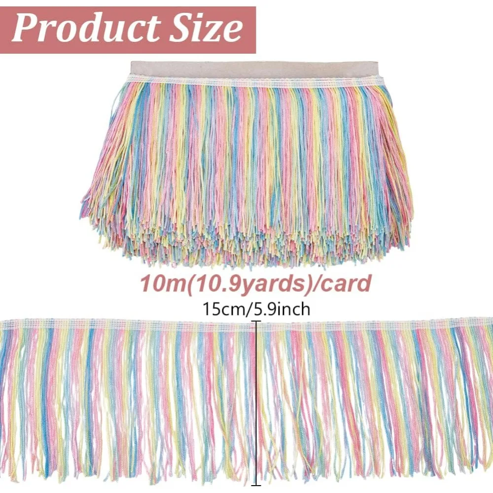 11 Yards Rainbow Tassel Fringe Trim 6inch Colorful Polyester Tassel Lace Trim Chainette Fringe Trim Tassel Sewing Trim for DIY