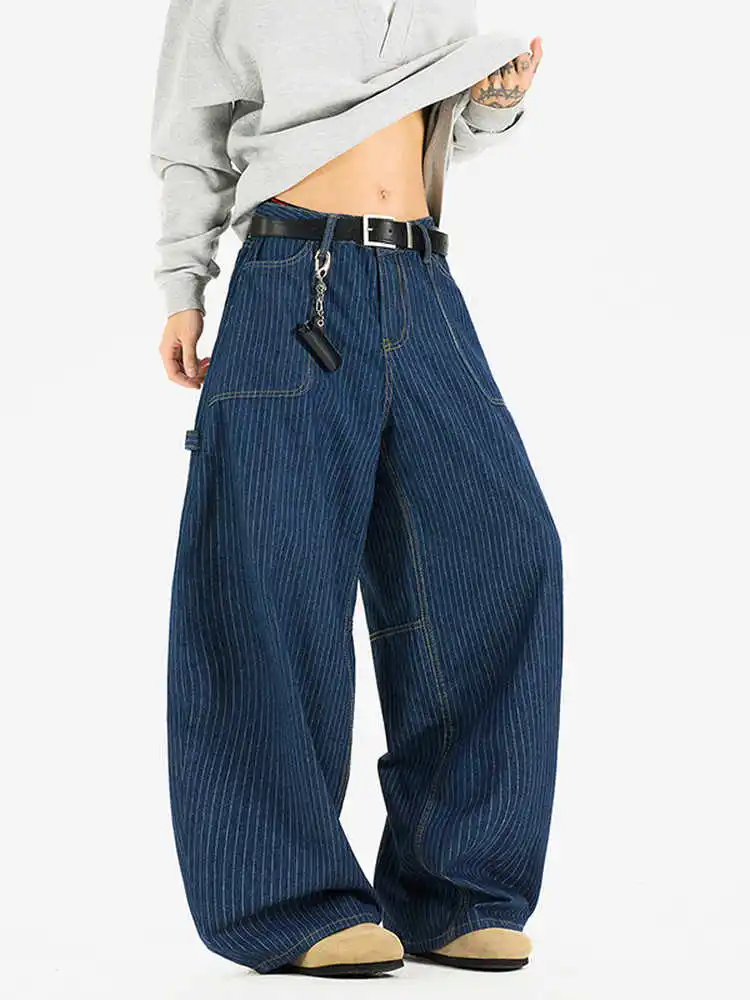 

Женские темно-синие расклешенные джинсы Y2k, винтажные мешковатые джинсовые брюки-бойфренды в японском стиле 2000-х годов, жаккардовые джинсы, брюки 2025